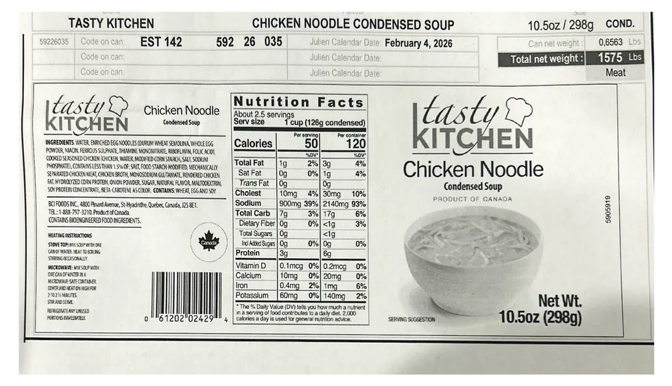 Chicken noodle soup recalled because of lack of import reinspection - source image from Food Safety News